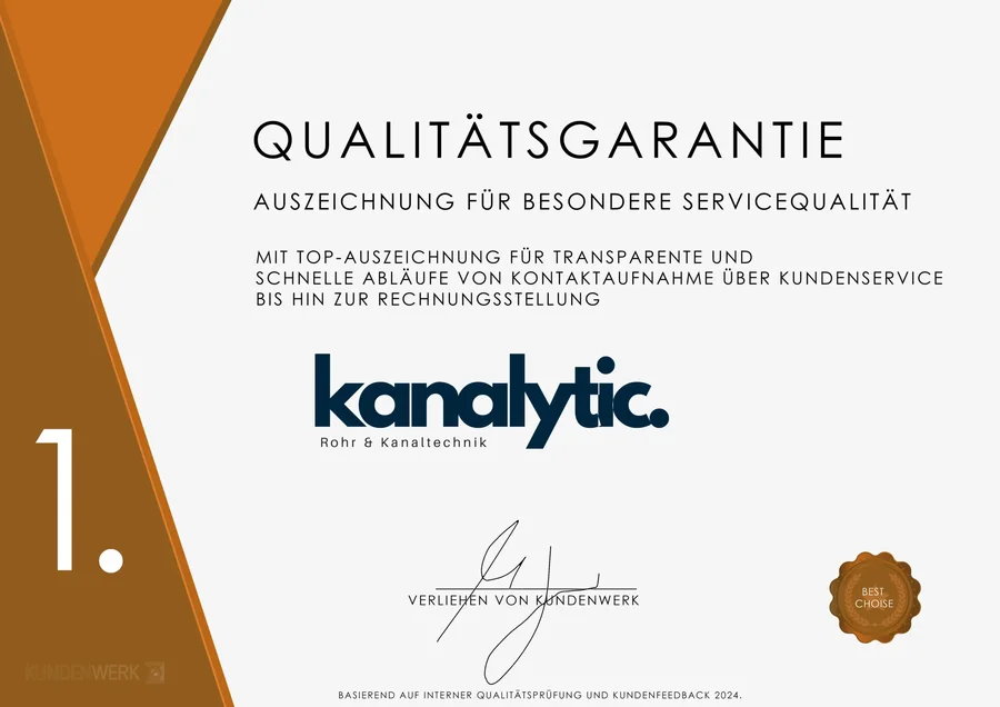 Qualitätsgarantie-Auszeichnung von Kundenwerk für Kanalytic — Best Choice 2024